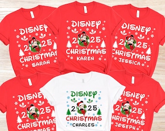 カスタムディズニークリスマス2025シャツ、ミッキーとミニーのクリスマスシャツ、ディズニークリスマス2025シャツ、パーソナライズされたディズニークリスマス旅行Tシャツ