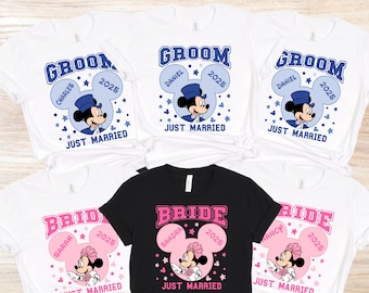 Aangepaste Disney Just Married shirt, Disney bruidegom en bruid shirts, Disney paar shirt, Disney huwelijksreis shirt, Disney bruiloft shirt