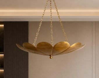 Mid Century Brass Sputnik Chandelier – Italian Stilnovo Inspired Flower Globe Pendant Light