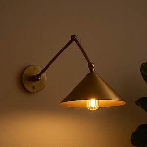Adjustable Brass Wall Sconce – Cone Shade Wall Lamp – Mid Century Modern Light Fixture – Industrial Vintage Sconce