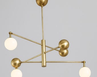 Lustre globe moderne en laiton | Plafonnier de style Mid-Century