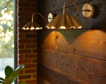 Handcrafted Brass Wall Sconce, Fluted Shade, Mid Century Modern Lamp
