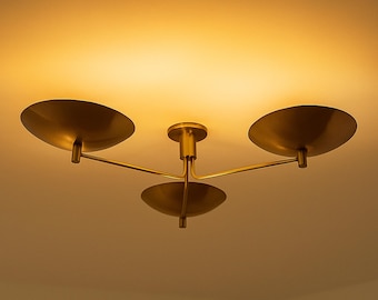 1950s Italian Stilnovo Sputnik Chandelier, Raw Brass Flush Mount