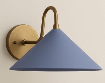 Mid-Century Brass Swing Arm Wall Sconce – Red Cone Shade Reading Light