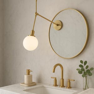 1-Light Brass Bathroom Wall or Ceiling Light - Opel Glass Flush Mount | Modern Vanity Lighting For Cloakroom or Ensuite