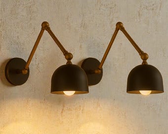 Modern Brass Adjustable Arm Sconce - Mid-Century Dome Wall Light