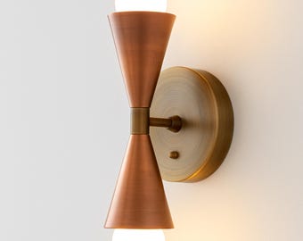 Geometric Wall Sconce: Mid-Century Modern Copper or Brass Vanity Light