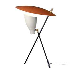 Lampe de table trépied noire Mid-Century moderne - Lampe de bureau de style atomique avec des touches de laiton