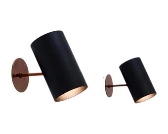 Mid-Century Modern Matte Black Brass Wall Sconce | Italian Stilnovo Lighting