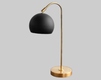 Brass Desk Lamp | Black Dome Shade, Mid-Century Modern