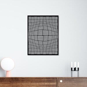 錯覚グリッドメタルウォールアート - モダン幾何学抽象装飾
