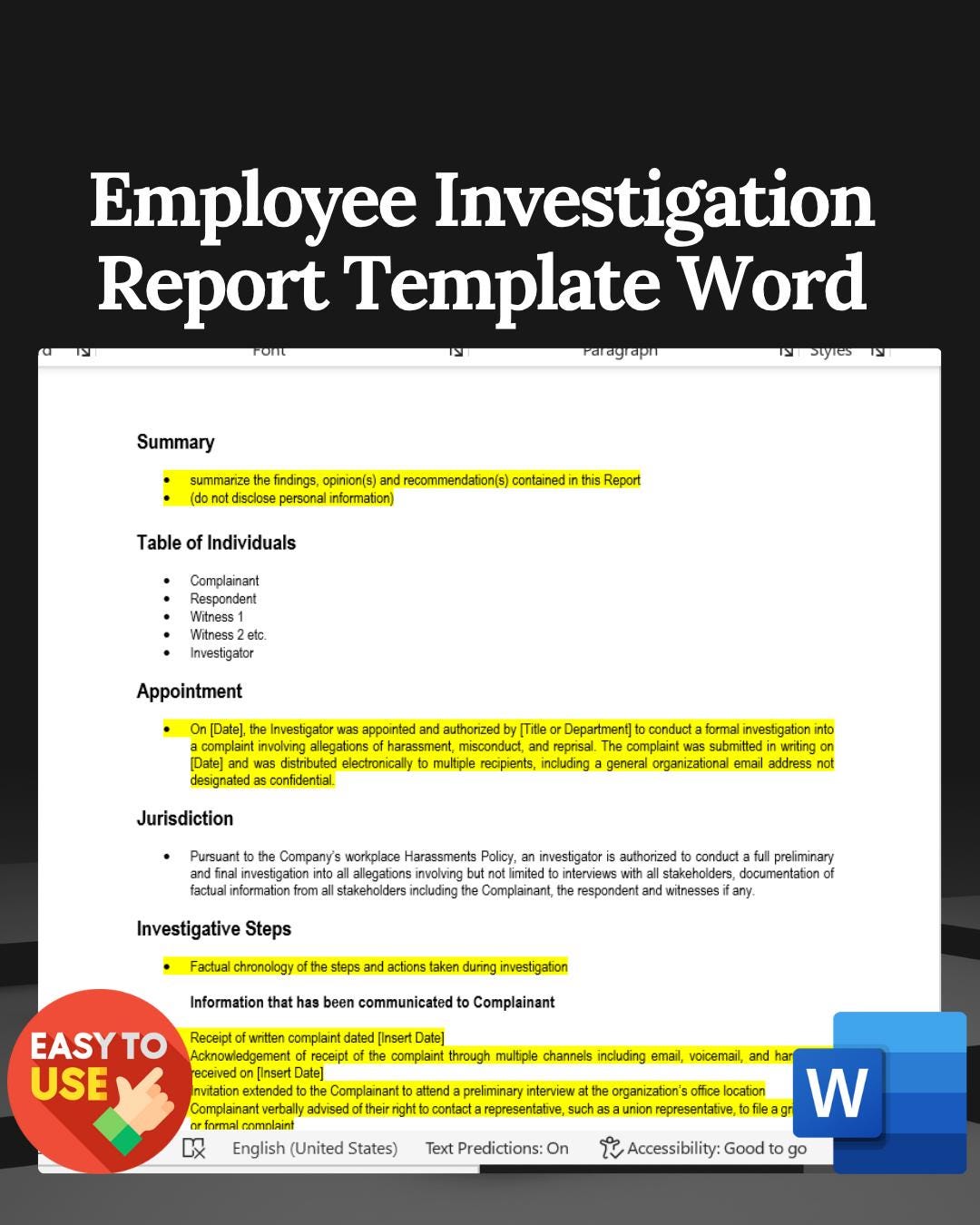 Hr Investigation Introduction Script Workplace Investigation Report Template: HR Employee Relations (digital ...