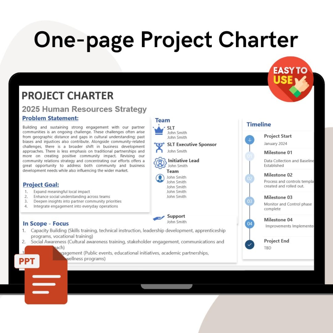 Project Charter Powerpoint Template: Professional One-page Design (PPTX ...