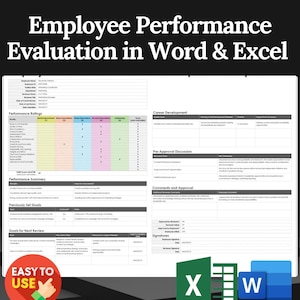 Employee Performance Review Template | Employee Evaluation Form | HR Performance Appraisal | Annual Review | Printable Word & Excel Files