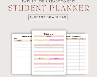Student Planner Printable: Editable Back to School Organizer (Digital Download)