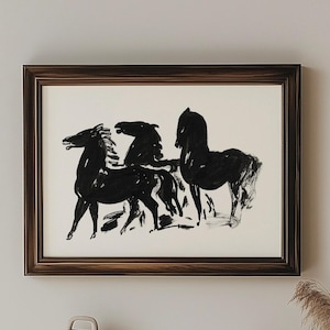 Vintage Three Horses Print: Black and White Equestrian Art (Digital Download)