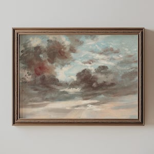 Vintage stormwolkprint: humeurige horizontale muurkunst (digitale download)