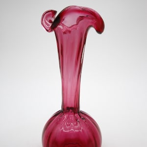 Cranberry Art Glass Vase Tulip Vintage 8 1/2 Inches High