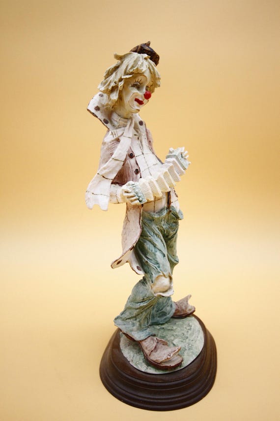 Vintage Clown Hobo Figurine Playing Accordion Signed A. Santini