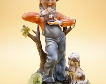 Vintage Capodimonte Figurine of an Old Man Feeding Dog, Tyche