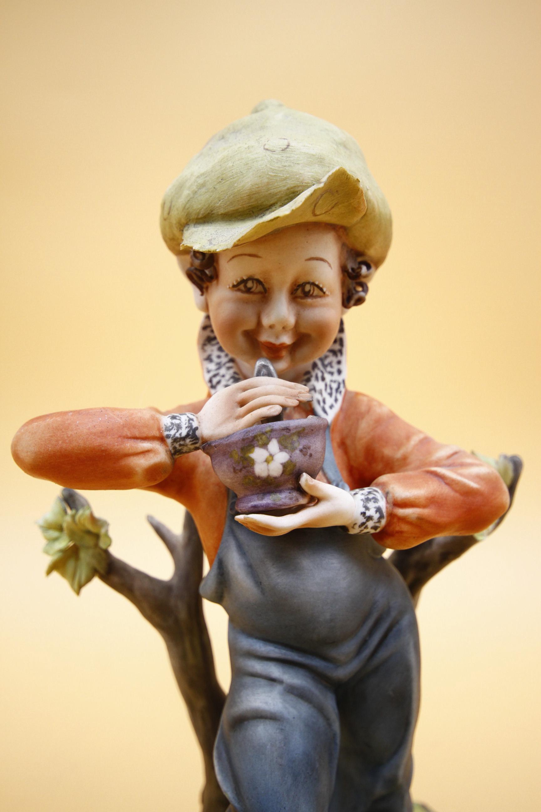 Boy With Dog Porcelain Figurine, Signed Merli Capodimonte Italy 10