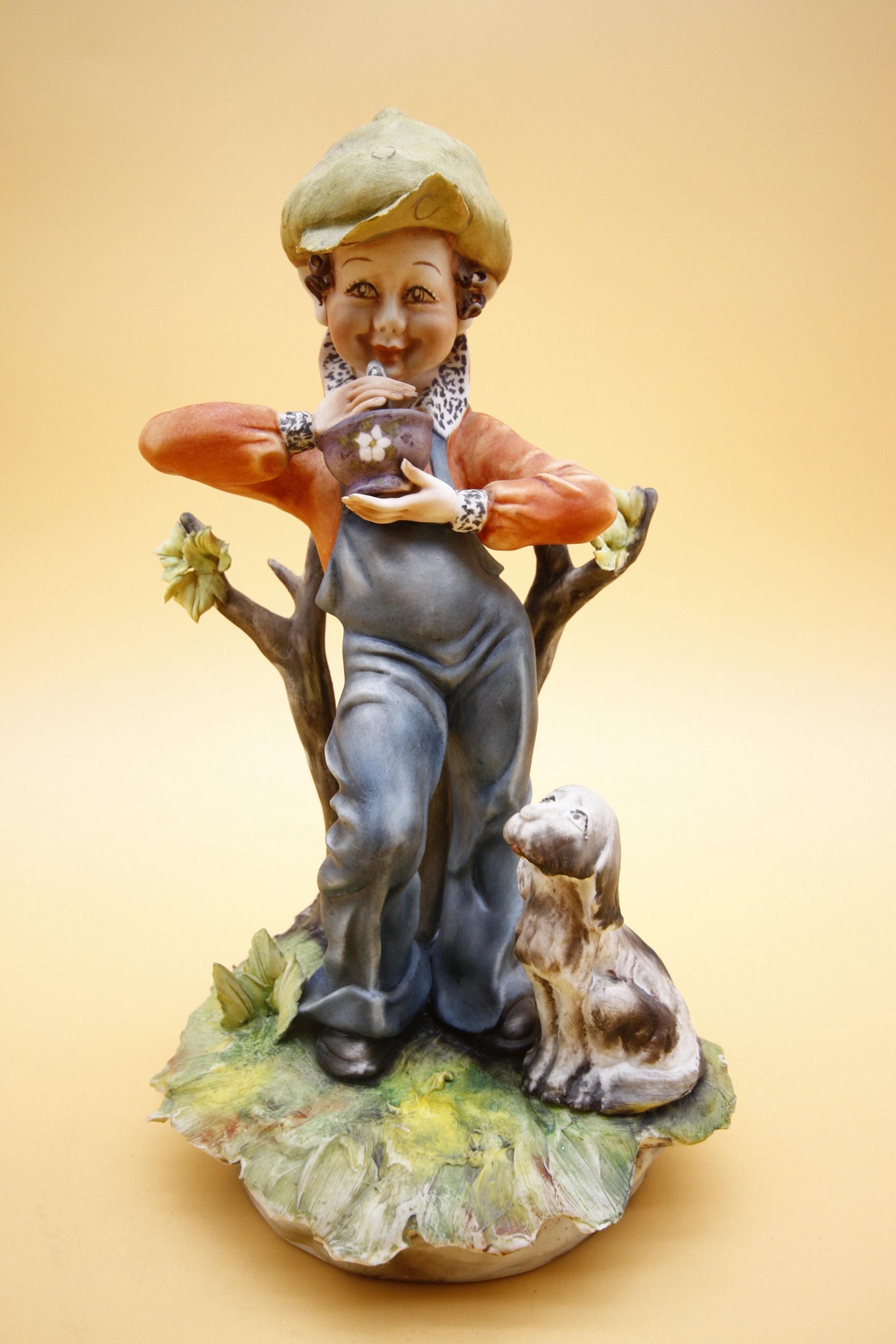 Boy With Dog Porcelain Figurine, Signed Merli Capodimonte Italy 10