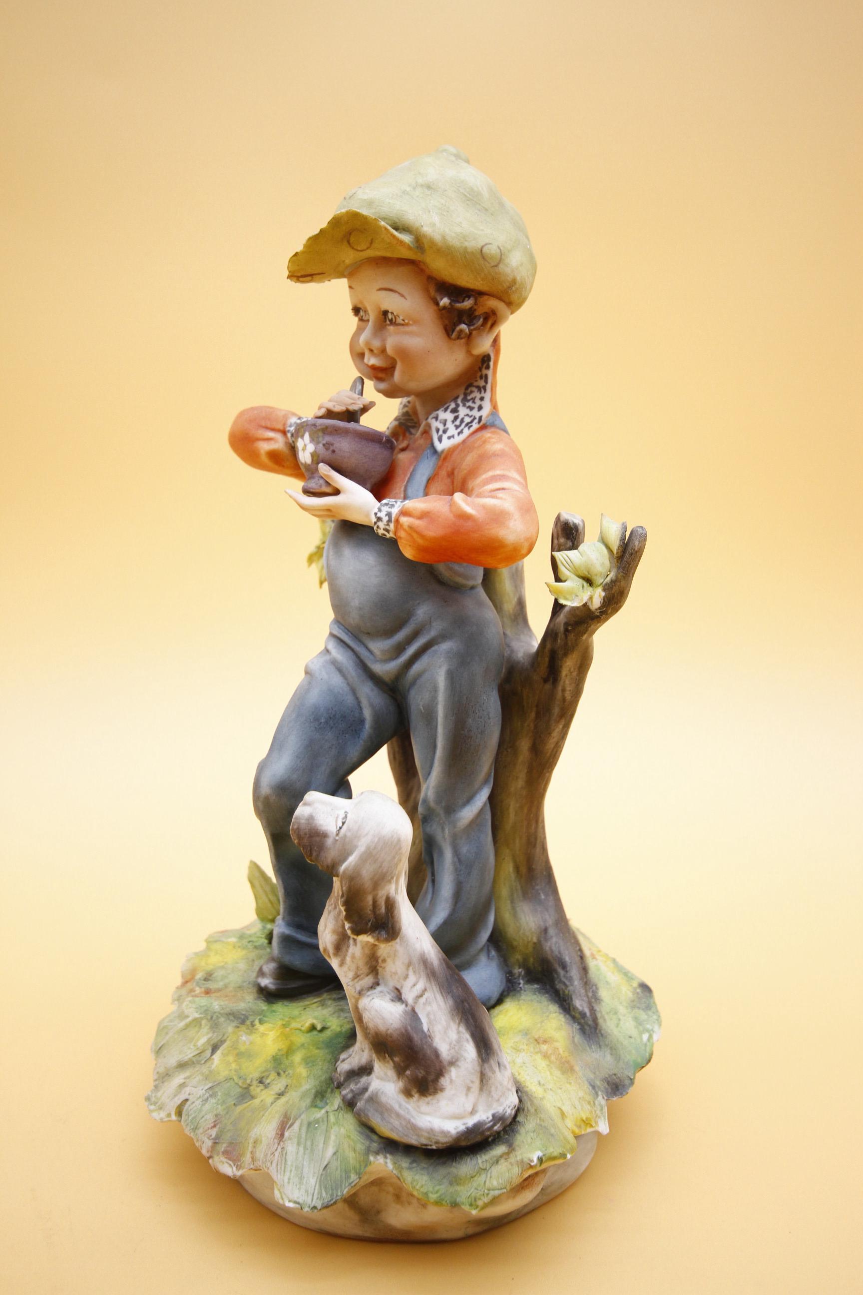 Boy With Dog Porcelain Figurine, Signed Merli Capodimonte Italy 10