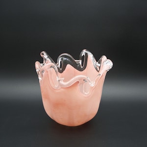 Cuenco de cristal de Murano rosa y transparente: vidrio artístico soplado a mano MCM, 23 cm