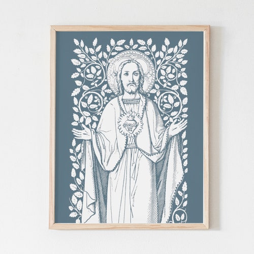 Sacred Heart of Jesus Vines Art Print, Heart of Jesus vintage, Vintage Catholic art print, Catholic wall art, heart of jesus, Catholic