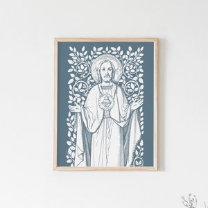 Sacred Heart of Jesus Vines Art Print, Heart of Jesus vintage, vintage Catholic art print, Catholic wall art, heart of jesus, Catholic