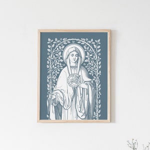 Immaculate Heart of Mary Floral Art Print, Heart of Mary vintage, vintage Catholic art print, Catholic wall art, heart of Mary, Catholic