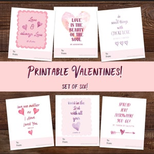 Catholic Valentine Set of six PRINTABLE mini cards | Catholic Saint & Scripture cards for St. Valentine's day, download and print from home