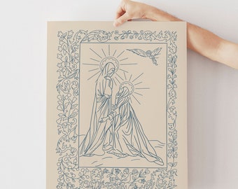Mary and St. Elizabeth Visitation Art Print: Catholic Easter Decor
