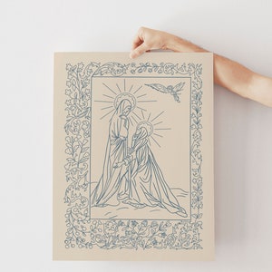 Mary and St. Elizabeth Visitation Art Print: Catholic Easter Decor
