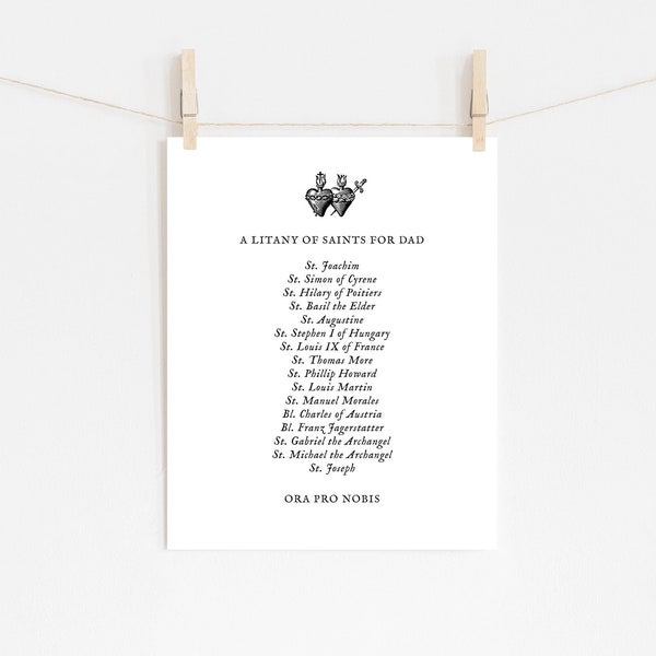 Litany of Saints for Dad, Gift for him, Father's Day Gift, Catholic home print, catholic gift for guys, Holy Family, Catholic Art, saint art