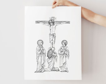Crucifixion Art Print: Jesus, Mary Magdalene, St. John, Lent Decor