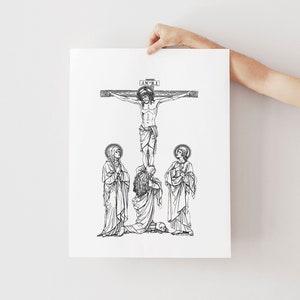 Crucifixion- Jesus, our Blessed Mother, Mary Magdalene & St. John, Catholic print, Lent Art, Good Friday Print, Lent decor, way of the cross