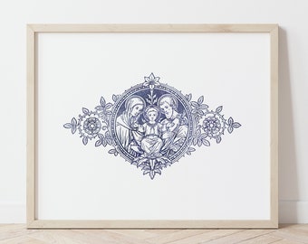 Holy Family Art Print | Catholic Art | Marian Decor | Jesus Mary and Joseph art | Nativity Design | Nativity poster | Catholic wall art
