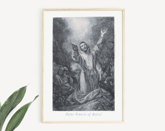 St. Francis of Assisi Stigmata vintage print, Catholic Art, Saint art, Catholic poster, catholic prayer, Franciscan, Catholic art, wall art