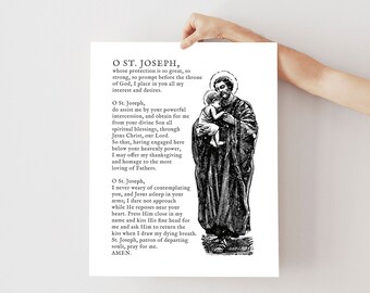 St. Joseph Prayer Print, Catholic Gift, Holy Family Wall Art