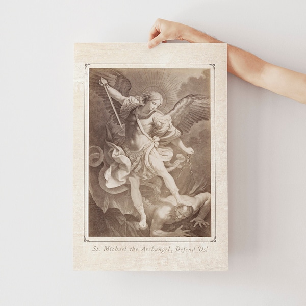 St Michael the Archangel,  Catholic art print, Defender of the Church, Angel art, Catholic print, confirmation gift, baptism, saint quote,