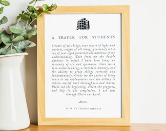 St. Thomas Aquinas Prayer for Students Print, Catholic Graduation Gift