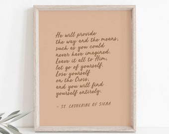 St. Catherine of Siena quote poster for home, saint quote, Catholic art print, Lent Art, cross Art Print, Lenten decor, confirmation, RCIA