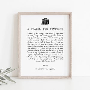 Prayer for Students St. Thomas Aquinas, saint print, Catholic, College gift, Graduation gift, seminarian gift, confirmation, catholic print