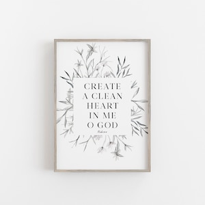 Scripture Print &quot;Create a Clean Heart in Me&quot; Prayer poster for the home, Catholic art print, Lent Art, Good Friday Art Print, Lenten decor