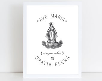 Ave Maria Catholic Art Print, Confirmation Gift, Hail Mary Print, Catholic Wall Art, Graduation Gift, First Communion, Wedding, Catholic Mom