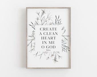 Scripture Print "Create a Clean Heart in Me" Prayer poster for the home, Catholic art print, Lent Art, Good Friday Art Print, Lenten decor