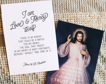 Divine Mercy Art Print Set of 2 prints | Jesus I Trust in You image &  St. Faustina quote Prayer Print | Easter Catholic art  | Catholic art