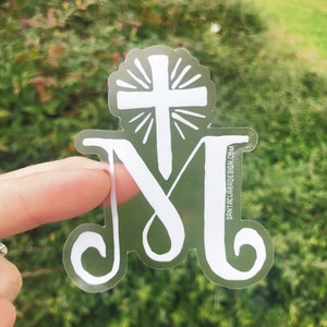 Marian Cross Clear Decal | Catholic Inspirational Sticker | indoor & outdoor use | Mary and Cross sticker decal for laptop, car, waterbottle