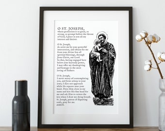 St. Joseph Prayer Print, Gift for him, Confirmation Gift, Catholic housewarming gift, Foster Father of Jesus, Holy Family, Catholic Wall Art